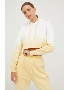 Guess bluza bawełniana damska kolor żółty z kapturem wzorzysta