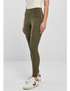 URBAN CLASSICS Ladies Washed Faux Leather Pants - olive