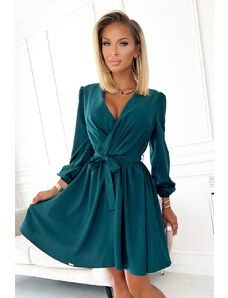 Numoco Gładka sukienka z kopertowym dekoltem- zielona - Rozmiar: S/M
