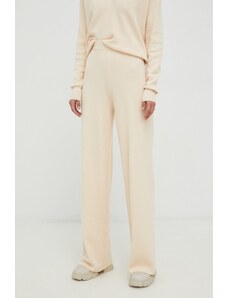 Calvin Klein spodnie z domieszką wełny damskie kolor beżowy proste high waist