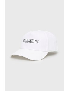 Armani Exchange czapka bawełniana kolor biały z nadrukiem