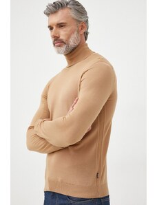 BOSS sweter wełniany męski kolor beżowy lekki z golferm 50468262