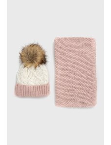 Answear Lab czapka i szalik kolor różowy