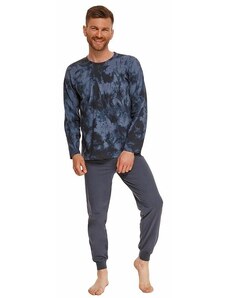 Taro Męska piżama niebieska w batikowy wzór