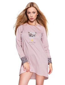 Sensis Damska koszula nocna Perro w kolorze starego różu z nadrukiem psa