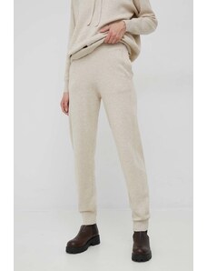 Calvin Klein spodnie dresowe z domieszką wełny damskie kolor beżowy gładkie