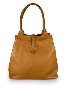 Florence Bags Skórzany shopper bag "Fr" w kolorze jasnobrązowym - 42 x 38 x 6 cm