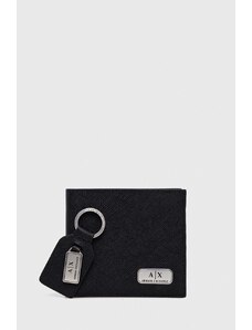 Armani Exchange portfel i brelok skórzany męski kolor czarny 958487 CC843