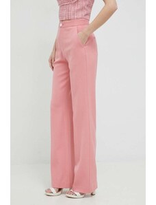 Custommade spodnie z domieszką wełny Petry damskie kolor różowy szerokie high waist