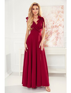 Numoco Maxi sukienka z dekoltem i wiązanymi ramionami- bordowa - Rozmiar: S