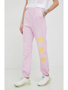 Billabong spodnie dresowe bawełniane X SMILEY damskie kolor fioletowy z nadrukiem