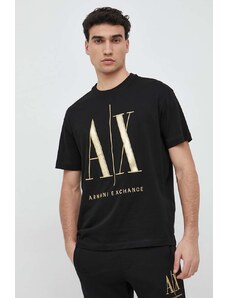 Armani Exchange t-shirt bawełniany kolor czarny z aplikacją 8NZTPQ ZJH4Z NOS