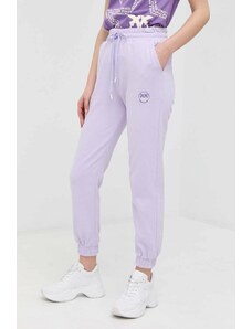 Pinko spodnie dresowe bawełniane kolor fioletowy z nadrukiem