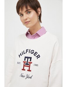 Tommy Hilfiger bluza bawełniana damska kolor beżowy z aplikacją
