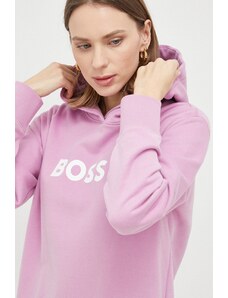 BOSS bluza bawełniana damska kolor różowy z kapturem z nadrukiem 50468367
