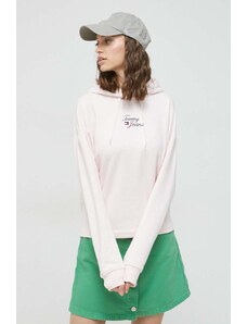 Tommy Jeans bluza damska kolor różowy z kapturem z nadrukiem