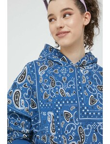 HUGO bluza bawełniana damska kolor niebieski z kapturem wzorzysta