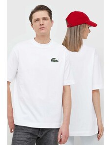 Lacoste t-shirt bawełniany kolor biały gładki