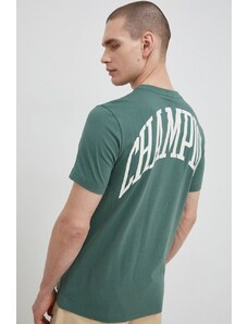 Champion t-shirt bawełniany kolor zielony z nadrukiem