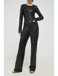Rotate spodnie damskie kolor czarny szerokie high waist