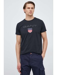 Gant t-shirt bawełniany kolor czarny z nadrukiem