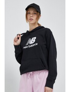 New Balance bluza damska kolor czarny z kapturem wzorzysta