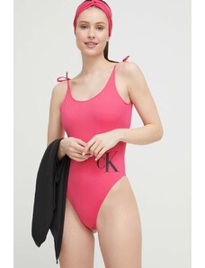 Calvin Klein jednoczęściowy strój kąpielowy kolor fioletowy miękka miseczka