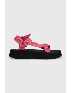 Calvin Klein Jeans sandały PREFRESATO SANDAL WEBBING XRAY damskie kolor różowy na platformie YW0YW00969