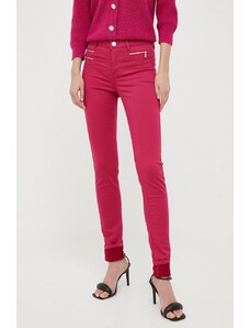 Morgan spodnie damskie kolor różowy dopasowane medium waist
