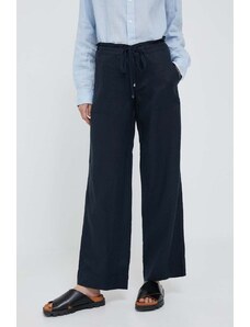Lauren Ralph Lauren spodnie lniane kolor granatowy szerokie medium waist