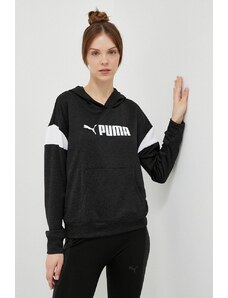 Puma bluza treningowa Fit Tech kolor czarny z kapturem wzorzysta