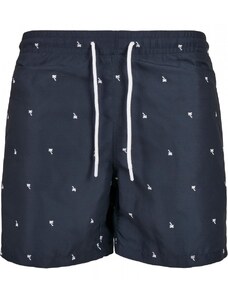 URBAN CLASSICS Embroidery Swim Shorts - palmtree/midnighnavy/white