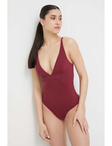 Calvin Klein jednoczęściowy strój kąpielowy kolor bordowy lekko usztywniona miseczka
