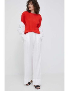 United Colors of Benetton spodnie lniane kolor biały szerokie high waist