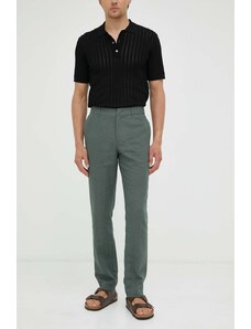 Bruuns Bazaar spodnie lniane kolor zielony proste
