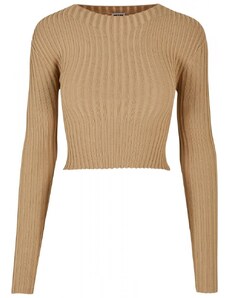 URBAN CLASSICS Ladies Cropped Rib Knit Twisted Back Sweater - unionbeige
