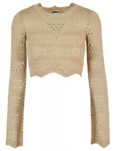 URBAN CLASSICS Ladies Cropped Crochet Knit Sweater - softseagrass