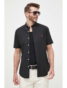 Polo Ralph Lauren koszula męska kolor czarny slim z kołnierzykiem button-down