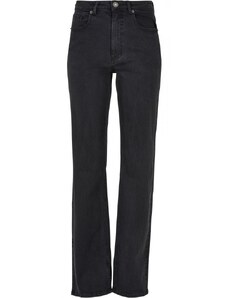 URBAN CLASSICS Ladies Highwaist Straight Slit Denim Pants - black washed