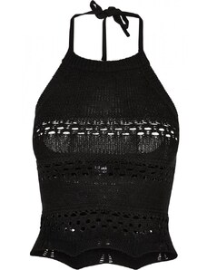 URBAN CLASSICS Ladies Short Crochet Knit Neckholder Top - black