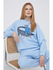 Lacoste bluza bawełniana x Netflix damska kolor niebieski z nadrukiem SF7564-70V
