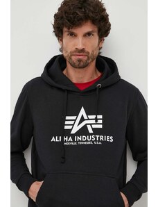 Alpha Industries bluza Basic Hoody męska kolor czarny z kapturem z nadrukiem 178312.03