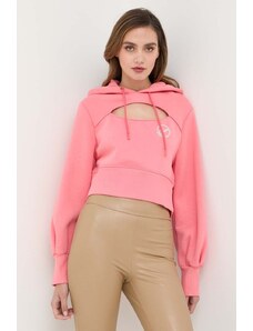 Guess bluza damska kolor różowy z kapturem z aplikacją