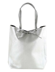 Zwillingsherz Skórzany shopper bag w kolorze srebrnym - 40 x 45 x 15 cm