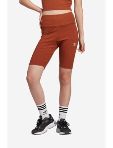 adidas Originals szorty damskie kolor brązowy gładkie high waist IL9621-BRAZOWY