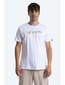 Alpha Industries t-shirt bawełniany Label kolor biały z nadrukiem 118502FP 09 118502FP.09-BIALY
