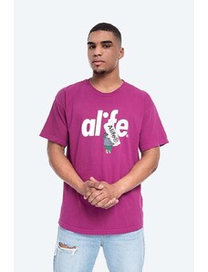 Alife t-shirt bawełniany Boostin kolor fioletowy wzorzysty ALISS20-60 PURPLE/YELLOW ALISS20.60-PURPLE.YEL