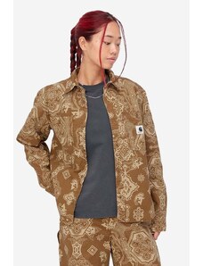 Carhartt WIP koszula bawełniana damska kolor brązowy regular z kołnierzykiem klasycznym I030760-BLACK