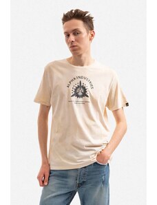 Alpha Industries t-shirt bawełniany kolor beżowy z nadrukiem 106515.136-KREMOWY