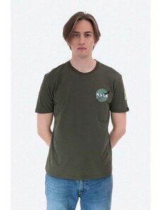 Alpha Industries t-shirt bawełniany kolor zielony gładki 176507.257-ZIELONY